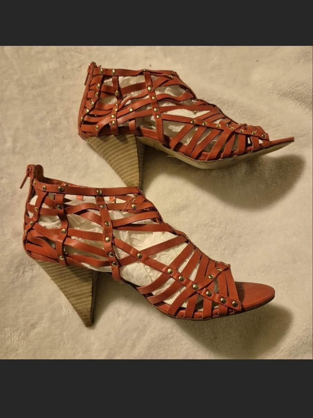 Aldo Orange Studded Strappy Cone-Heel Sandals